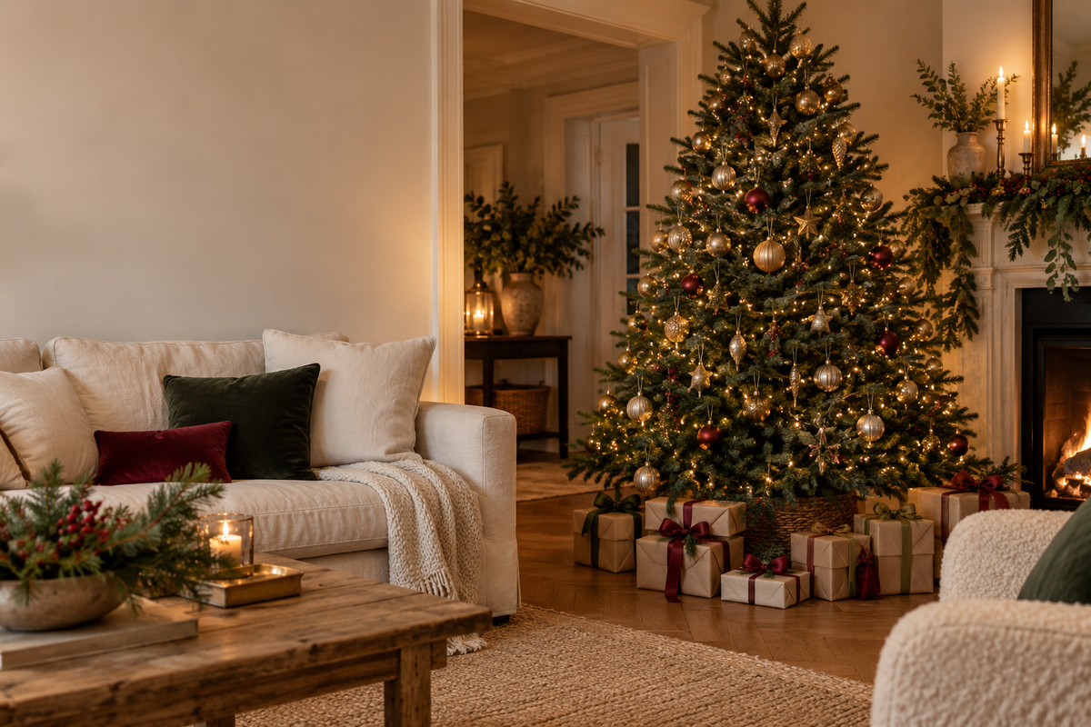 A welcoming Christmas living room with a glowing tree