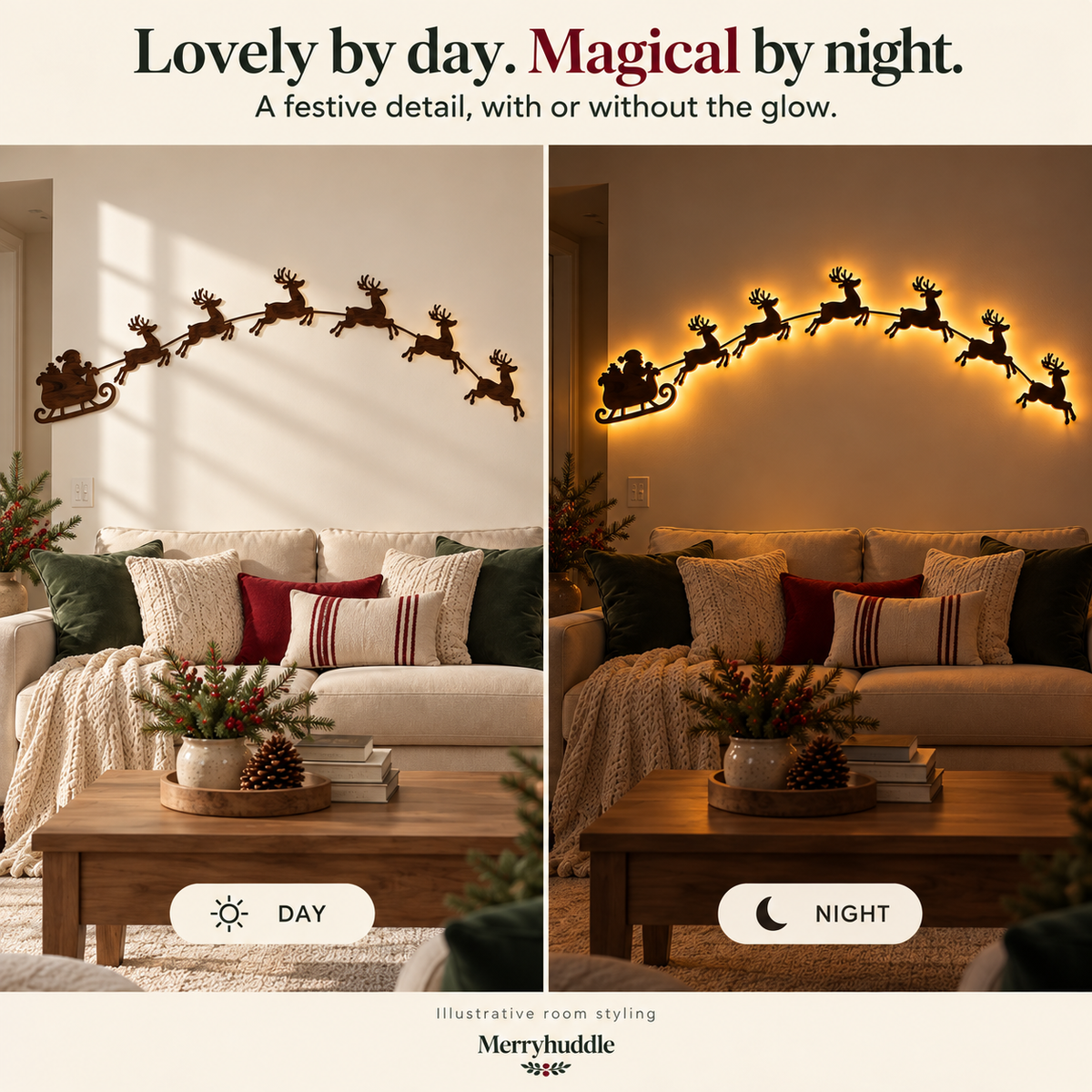 Illustrative day and night room comparison