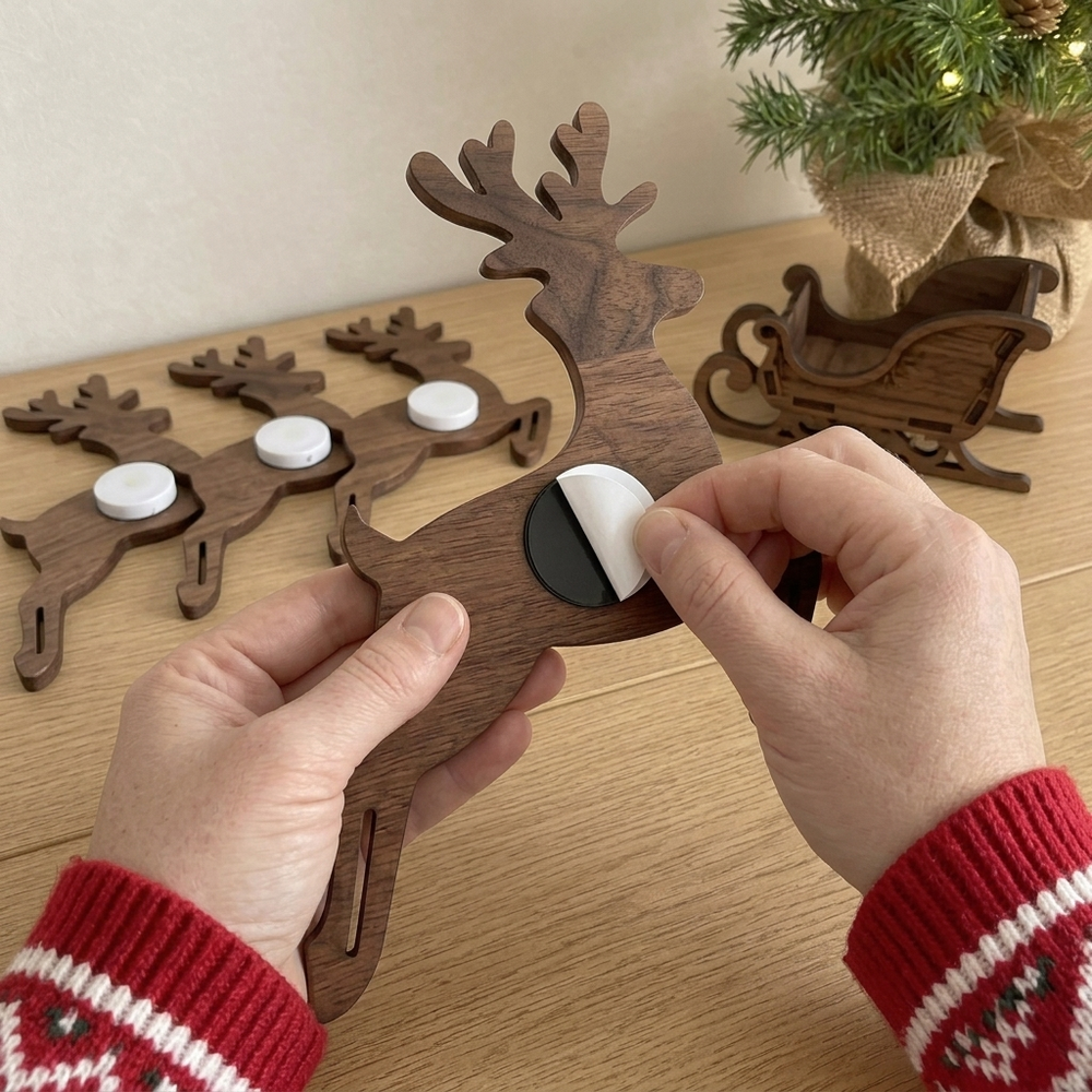 Wooden reindeer mounting detail