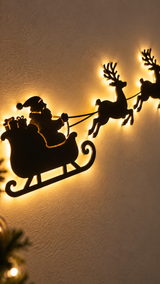 Santa sleigh and reindeer with a warm halo of light