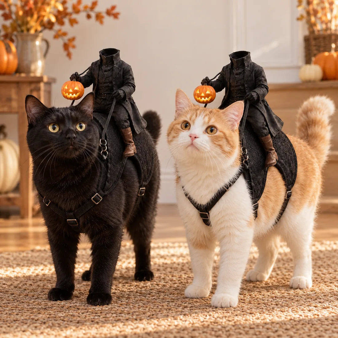 Headless Rider Pet Costume — two cats